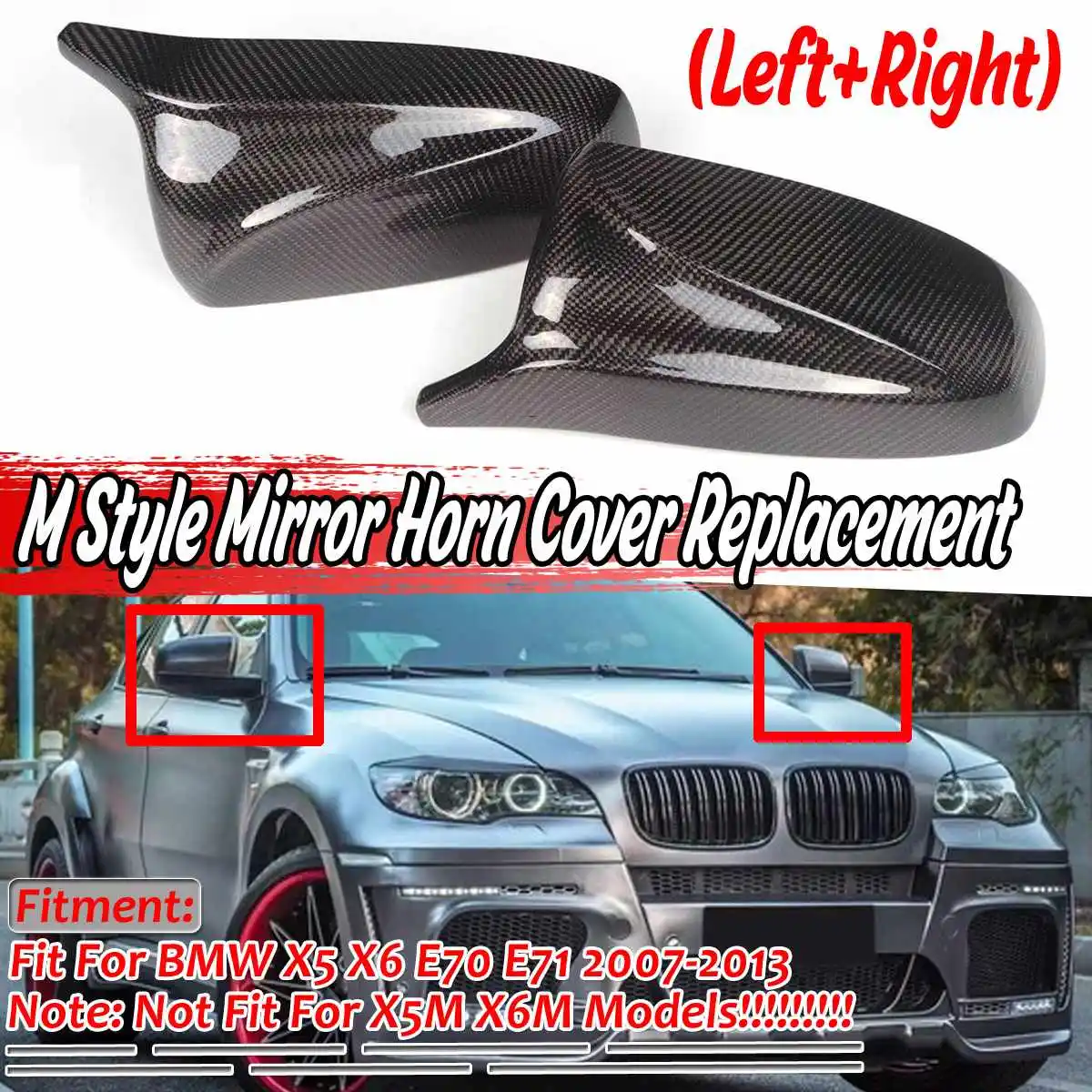 2Pcs Real Carbon Fiber Car Rear View Mirror Cover Caps Shell Replacement For BMW X5 X6 E70 E71 2007-2013 X5 X6 Mirror Cover