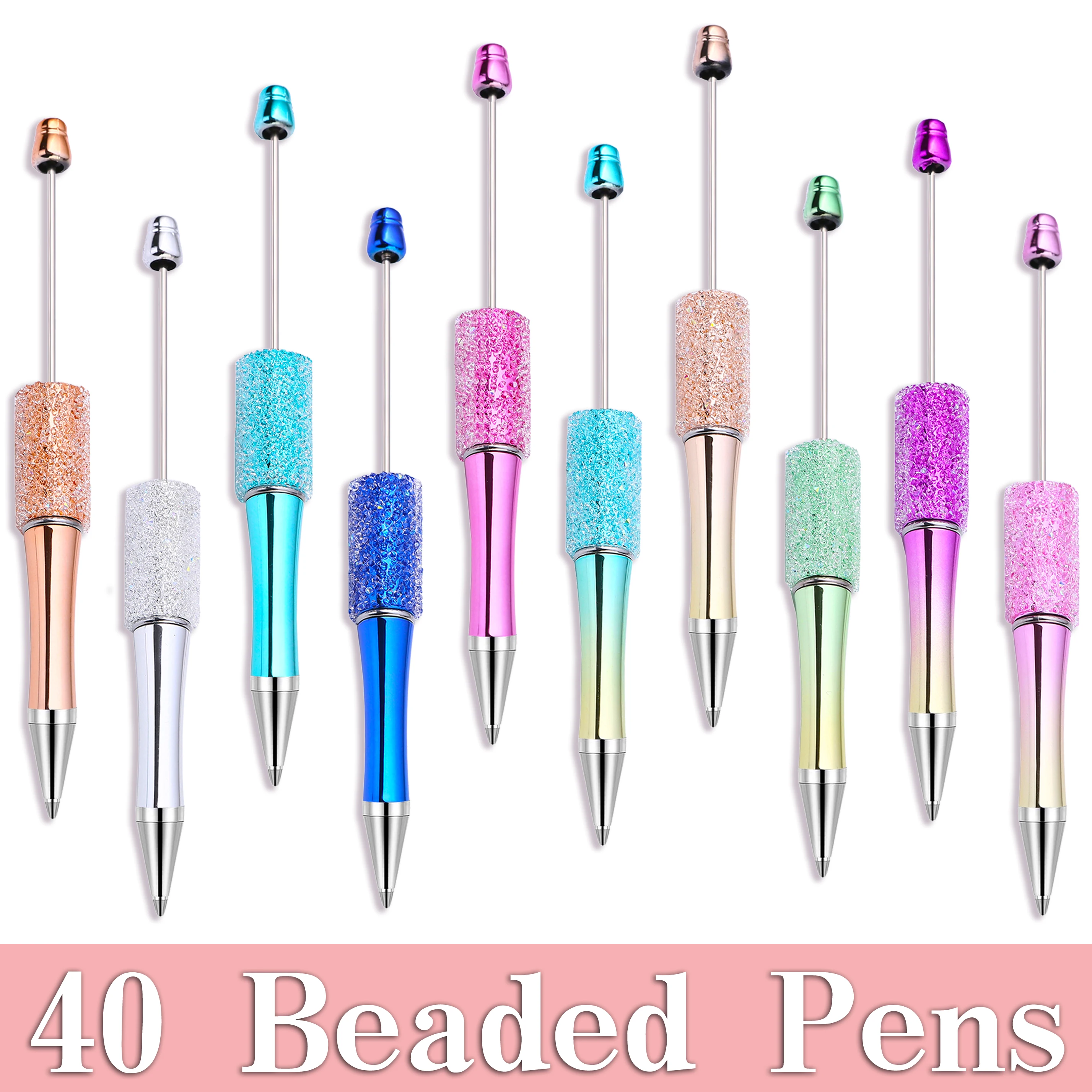 40PCS Wholesale Full Star Beaded Pen Creative DIY Handmade Sticker Set Diamond Beaded Ballpoint Pens