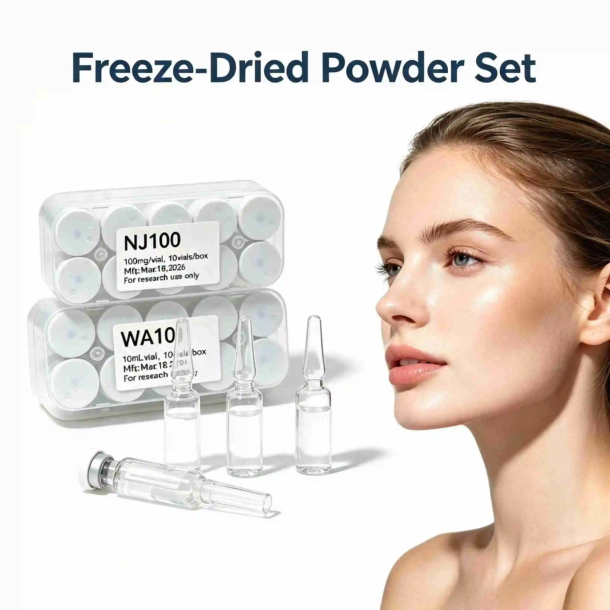 (Random Cap Color) High-Quality Lyophilized Powder: NAD+ (100mg, 500mg, 1000mg) — 1 Box 10 Vials. Repairs Skin Damage, Provides
