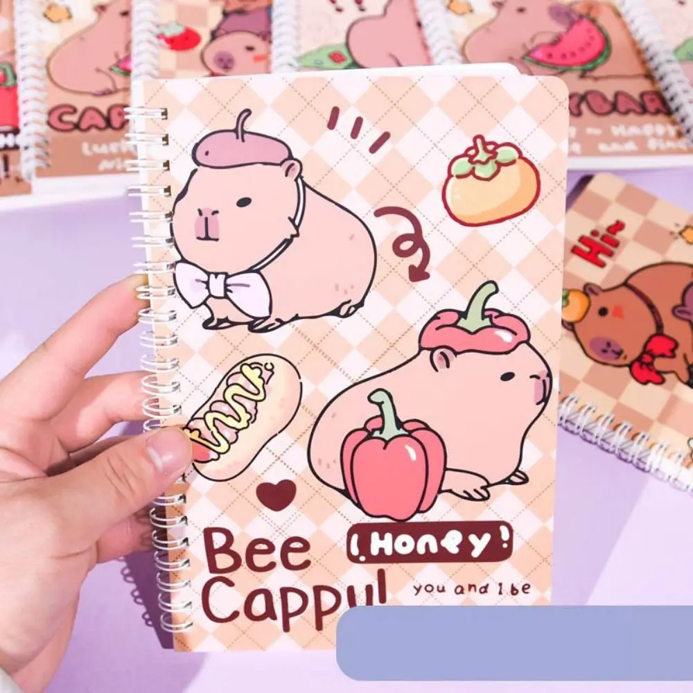 Mini Portable Notebook A5 Capybara Notebook Line Inner Pages Daily Notes Coil Notebook Kawaii Cartoon Small Notepad Friend