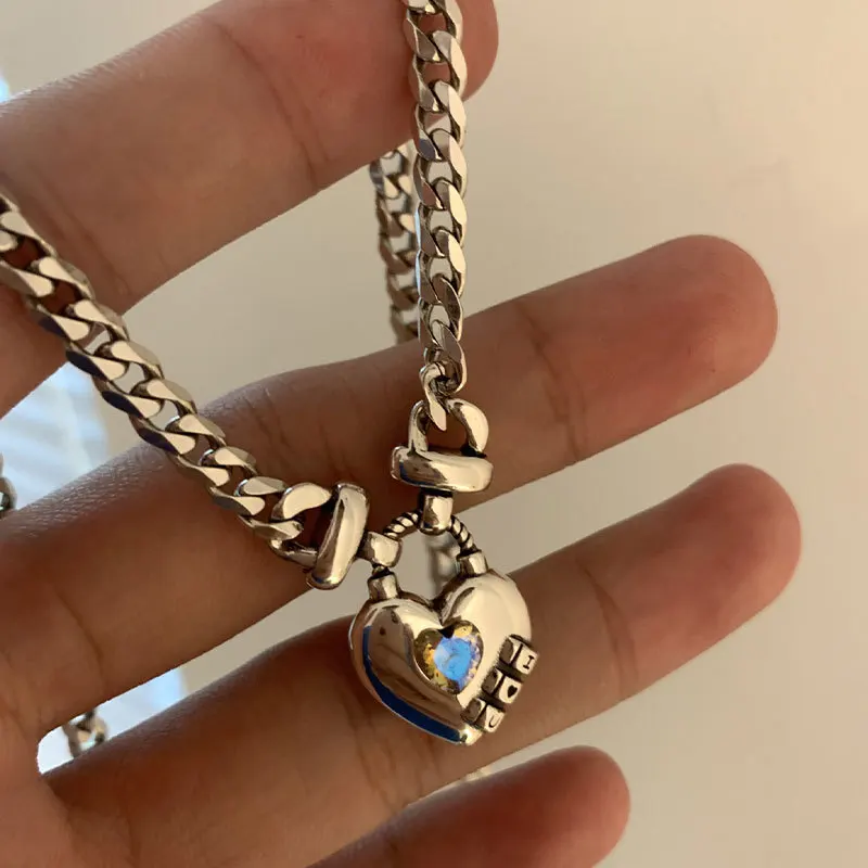 Sweet Zirconia Heart Sweater Necklace New Fashion Thick Chain Retro Jewelry For Women Lady Girl Gift Party бижутерия image 2