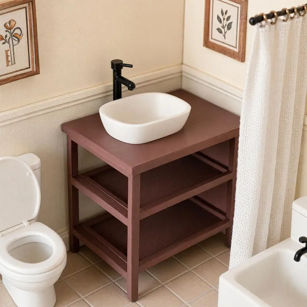 1 12 Dollhouse Sink Cabinet Miniature Dollhouse Furniture 1/12 Scale Dollhouse Sink with Storage Rack Miniature for Realistic