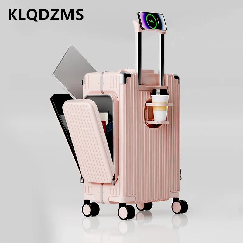 KLQDZMS Women's Suitcase Front Opening Laptop Boarding Case Men's Multifunctional Trolley Case 20