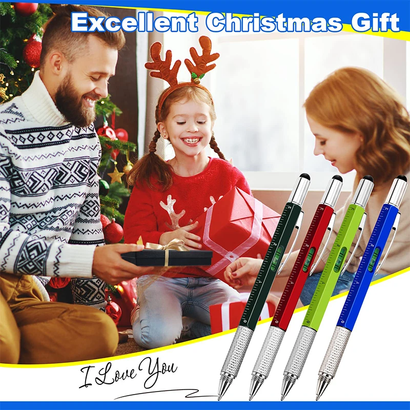 100Pcs Multifunction Ballpoint Pen With Hand Tool Measure Technical Ruler Screwdriver Touch Screen Stylus Spirit Level