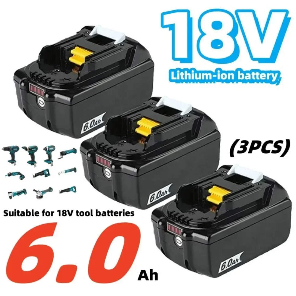 

For Makita 18V Tool Battery 6.0Ah Replacement BL1830 BL1850 BL1860 Suitable for cordless angle grinders, hand drills
