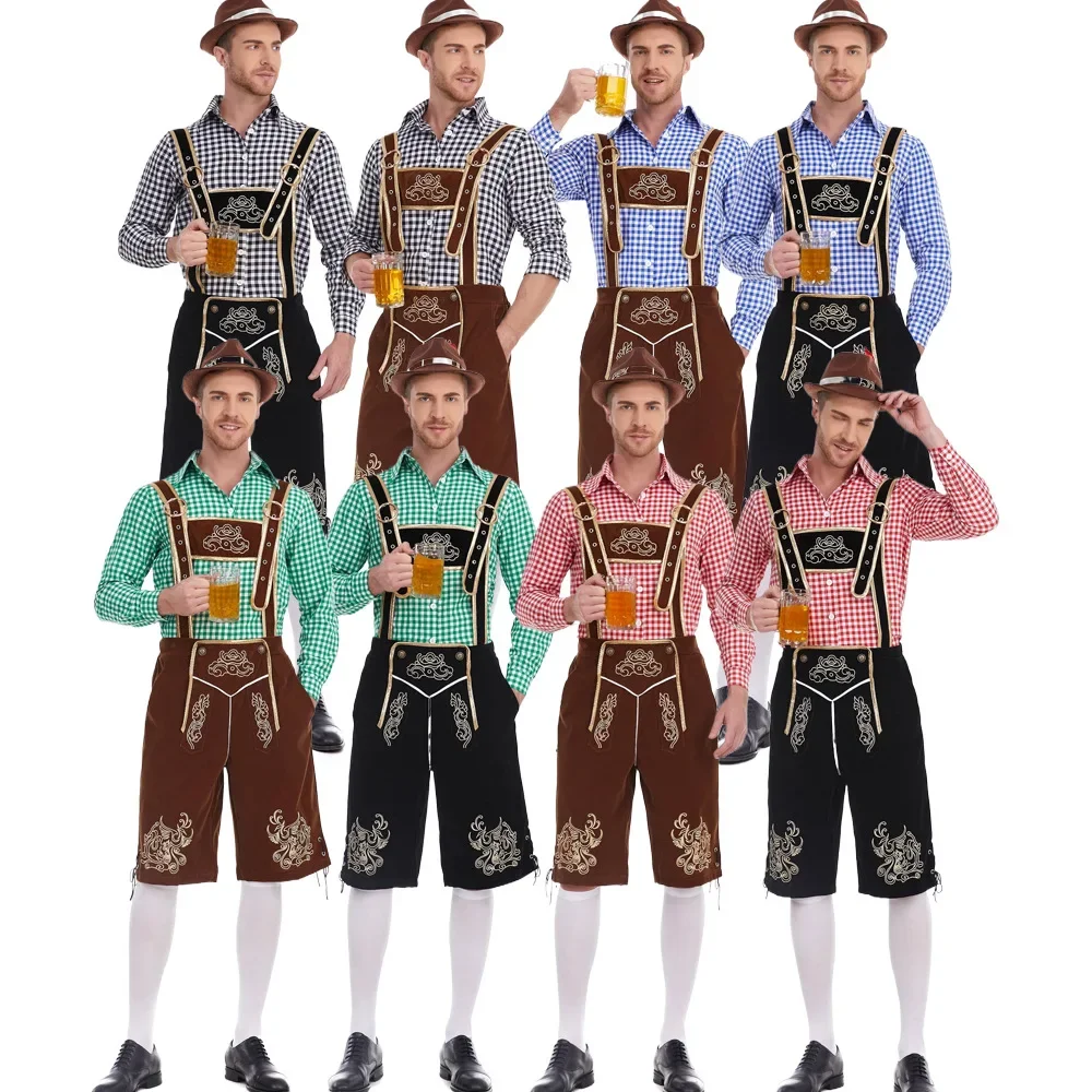 Немецкая баварская мужская пивная одежда для мунчи, клетчатая рубашка для взрослых, подтяжки, традиционная одежда