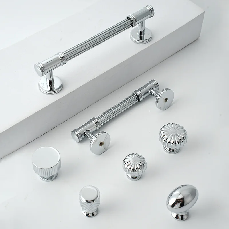 High-end American Brass Cabinet Handle Light Luxury Drawer Brass Solid Handle Creative Bright Silver French Wardrobe Door Handle