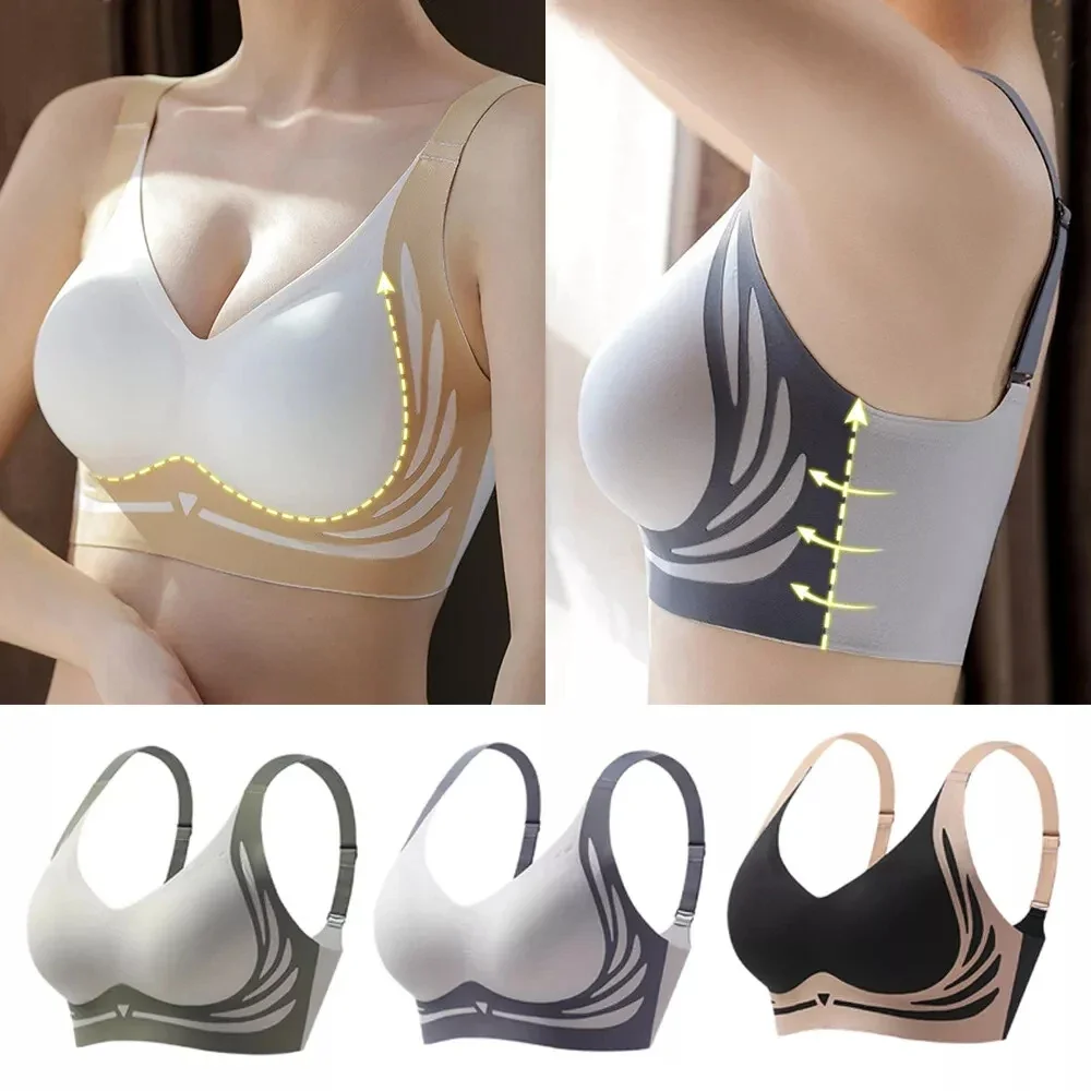 1PCS Women Bra Wireless Gathered Comfort V Brassiere Push-up Soft Support Adjustable Underwear Anti-sagging Sports Fixed Cup Bra