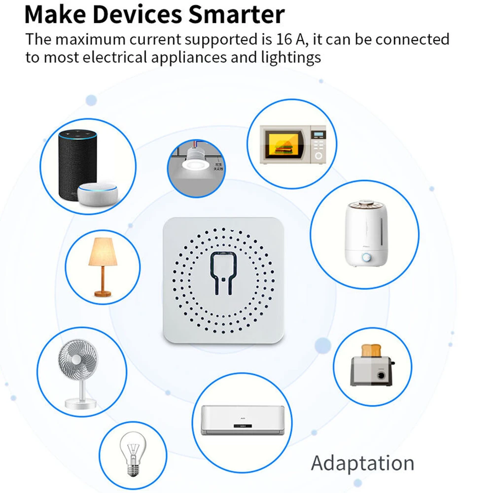 WiFi Mini Tuya Smart Switch 16A DIY Light Switches 2 Way Wireless Control Smart Home with Smart Life Alexa Alice Google Home