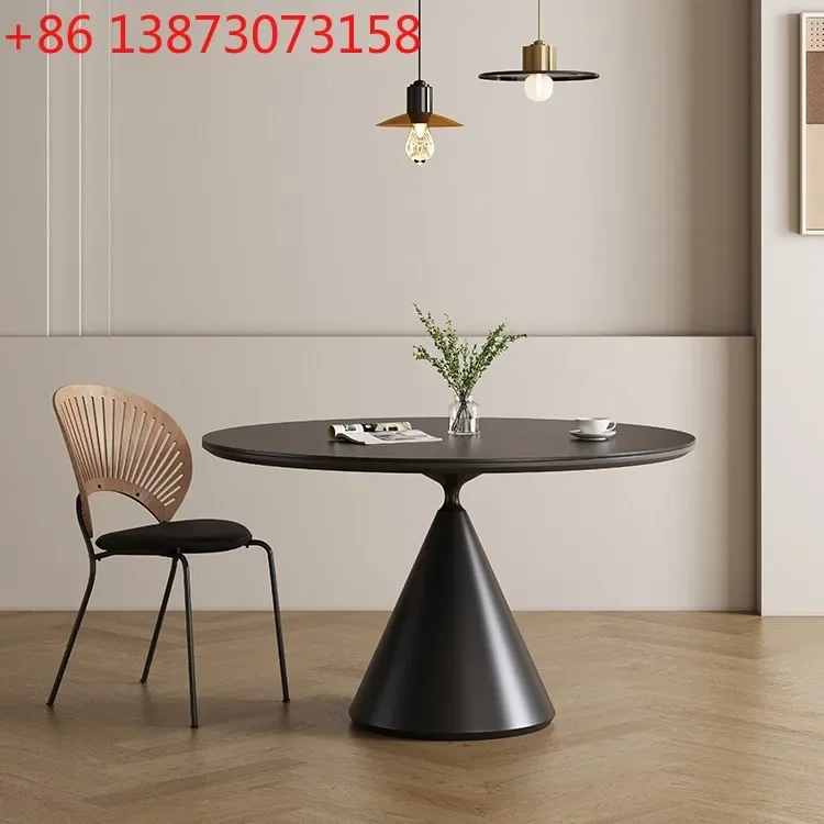 Modern small apartment pure white household round table Delifeng black with turntable meal new full support rock slab round