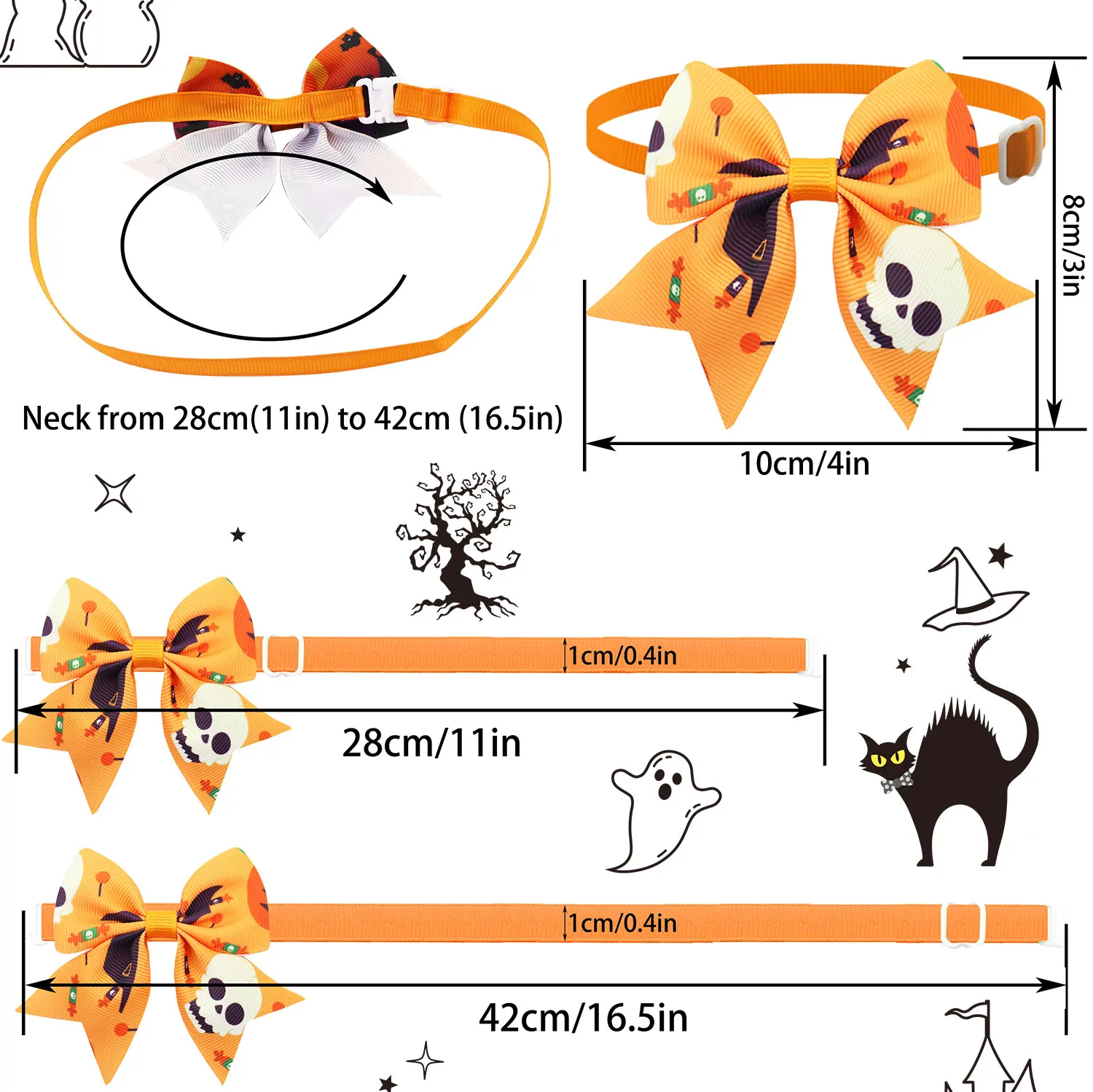 50/100Pcs Halloween Dog Grooming Bows Ghost Pumpkin Skull Horrible Pets Cat Dog Bows Adjustable Collar Bowties Puppy Bowknokts