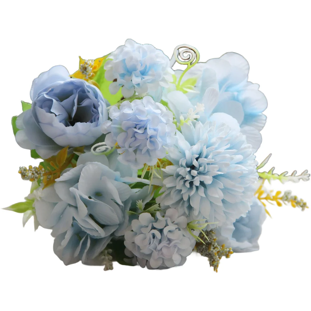 Pink,Blue,White,Purple,Green Silk Flower Bouquet Handmade Craftsmanship Detailed Dyeing Mix Of Peony for daisy Hydrangea