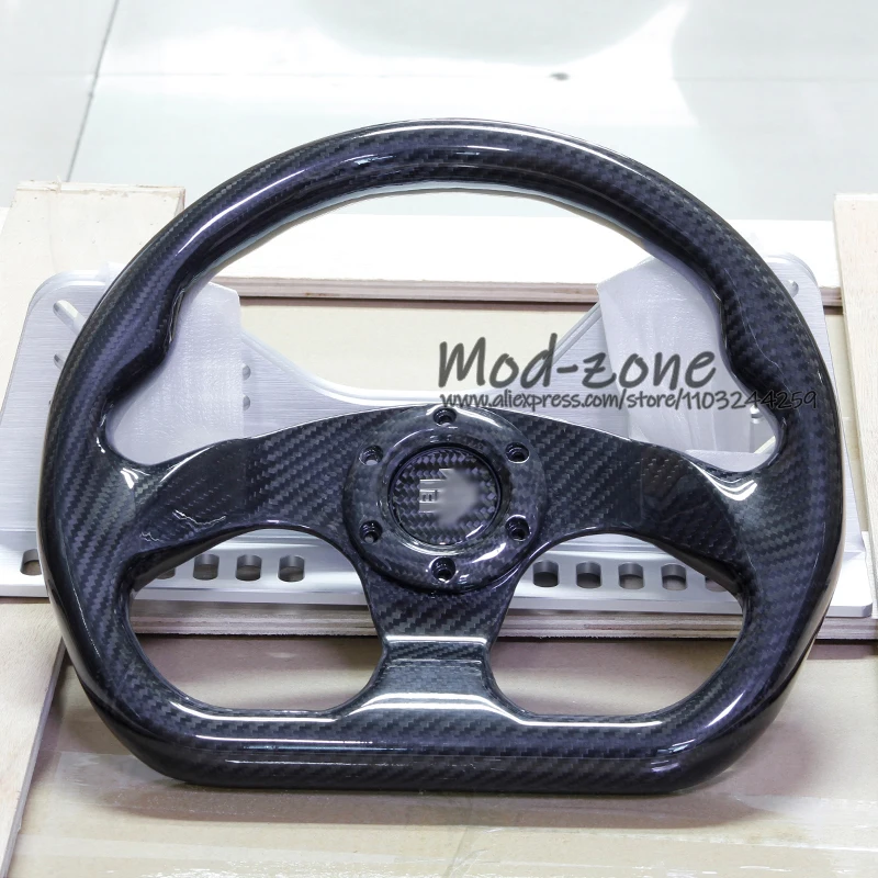 D-shaped 13 Inch 325x295MM High Glossy Finish Dry Carbon Fiber Car Tuning Steering Wheel