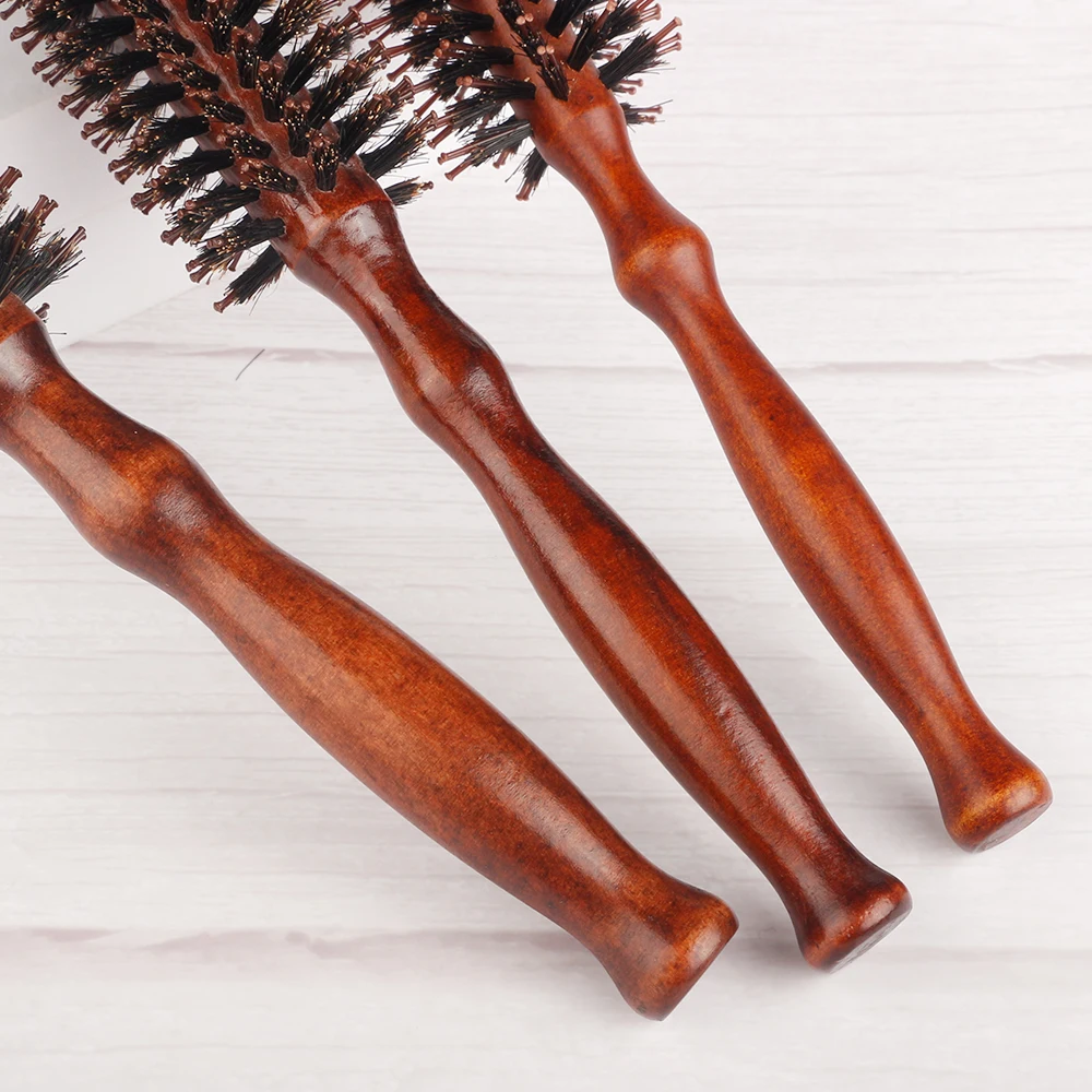 6 Style Natural Boar Bristle Hair Round Brush Wood Handle Round Barrel Hair Comb Hair Roller Brush Hairdressing Styling Tools