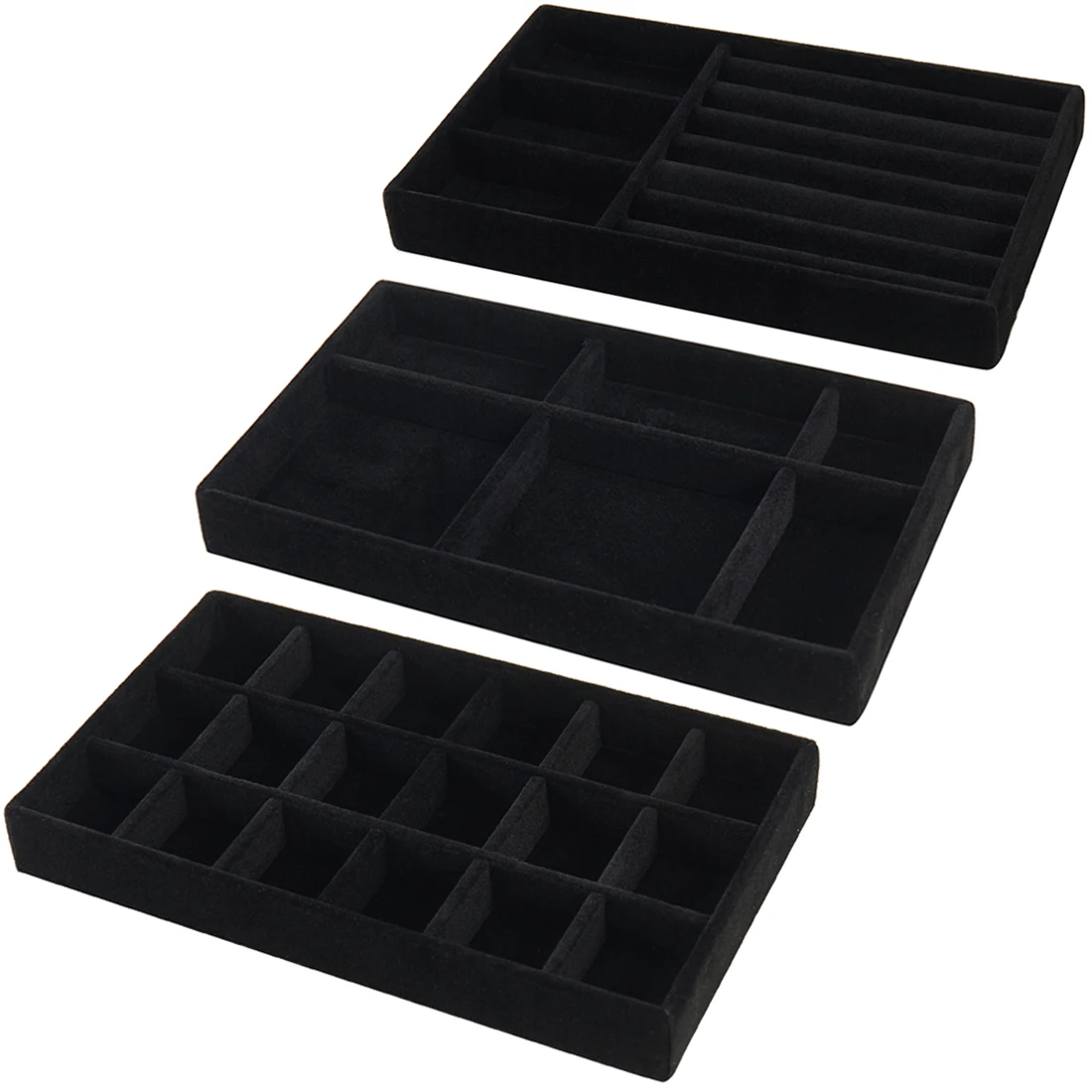 3 stks Zwarte Sieraden Organisator Fluwelen Sieraden Opbergvak Display Ring Armband Ketting Opbergdoos Showcase Lade