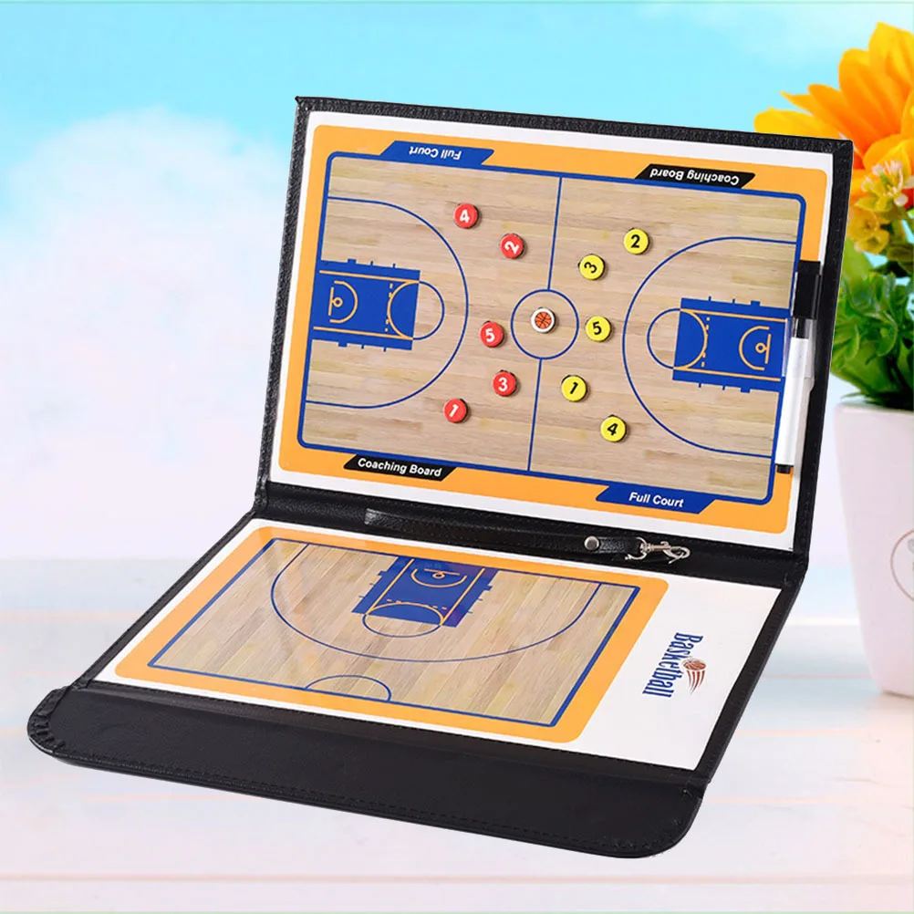 

Magnetic Basketball Coaching Board Double Sided Half Court Clipboard PU Cover Reusable Basketball Dry Erase Whiteboard