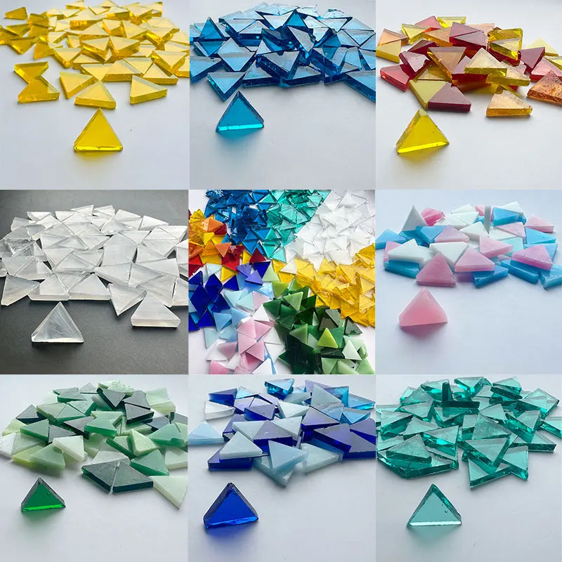 Azulejos de mosaico de Mica translúcidos triangulares taobao de 50g, azulejos de vidrio coloridos, fabricación de mosaicos DIY para accesorios artísticos 917