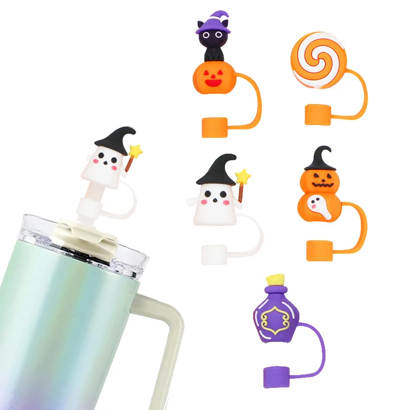 Halloween Straw Cover Cap For Party Accessories 10mm Silicone Straw Stoppers Reusable Drinking Dust Straw Tips Cover