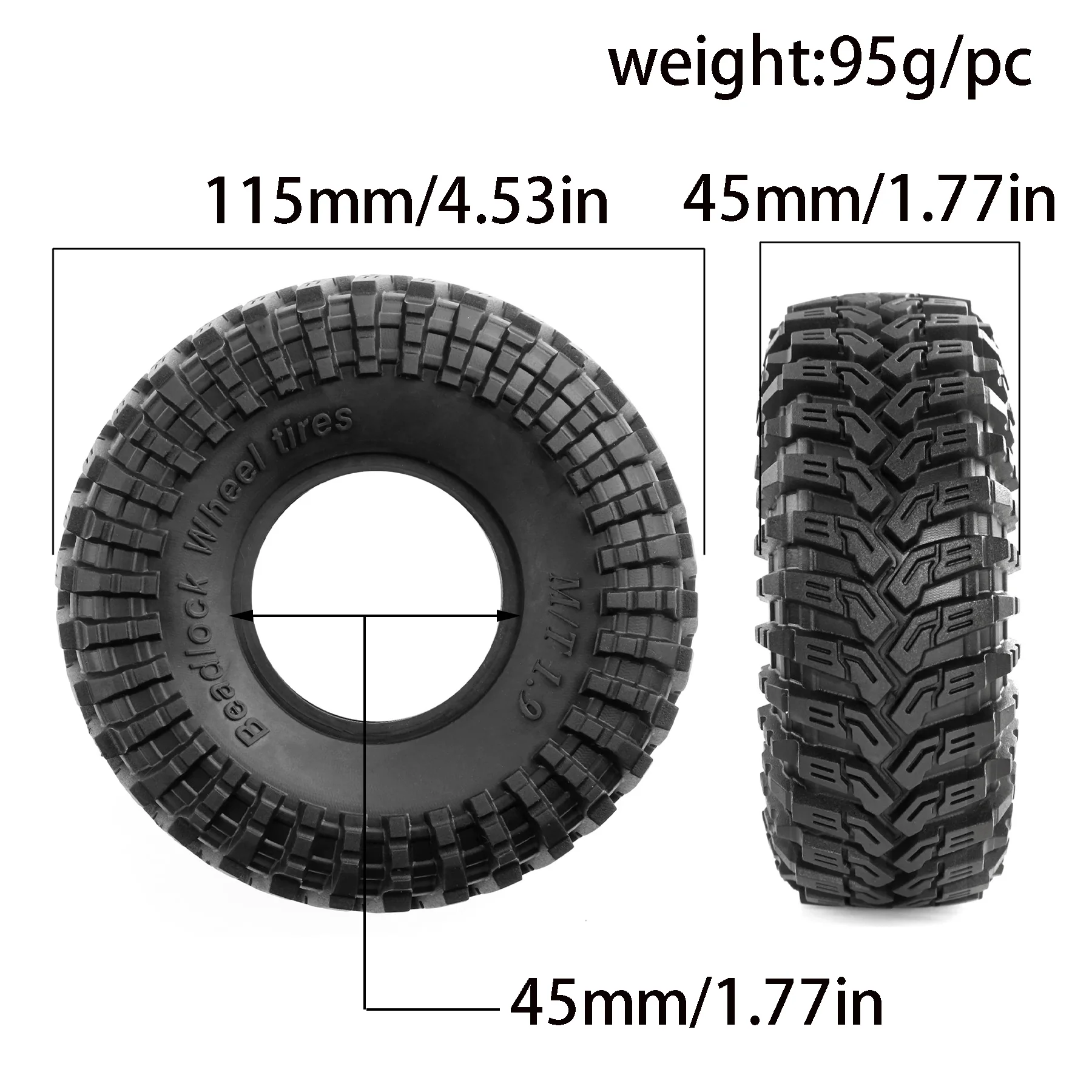 RED SPIDER 4pcs 1.9 Inch Rubber Tyre 115*45mm for 1/10 RC Car Crawler Axial TRX4 SCX10 90046 D90 TF2 Capra YIKONG LCG Part