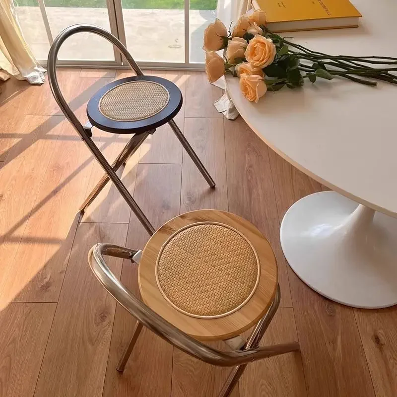 Retro Dining Chair, Chic Leisure Chair with Backrest for Home, Ideal for Light & Dark Decor Style, Foldable, Electroplated Frame image 5
