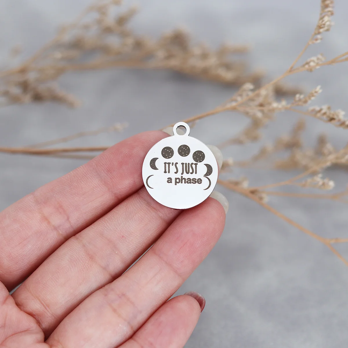 3pcs Disc Message It's Just A Phase Moon Phase Laser Engraved Word Stainless Steel Charm Pendants Bulk Accessories Supplies