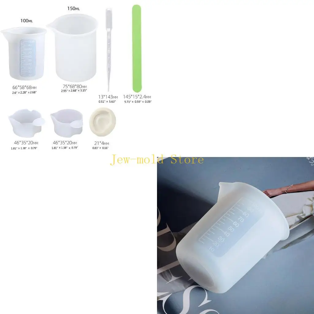 C71B Measuring Cup and Silicone Stirring Rod Set 150ml Mixing Cups Transfer Straw Epoxy Resin Mixed Supplies Cup Making