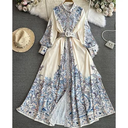 Floral Print Elegant Women's Long dresses Vintage A-Line Long Sleeve Casual Party Maxi Dress Ladies Vestidos Spring Autumn