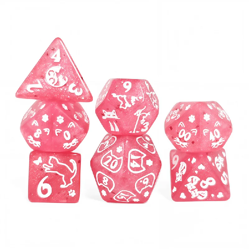 7Pcs/Set DND Dice Pink Cute Cats Polyhedral Dice For Role-Playing Family Gathering Entertainment Table Games RPG Board Game
