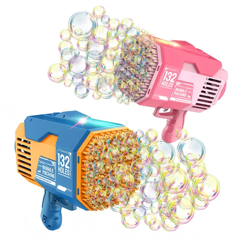 132 Holes Space Rocket Automatic Bubble Gun Handheld Electric Soap Bubbles Blower Machine Gun with Lights Outdoor Toys Kids Gift