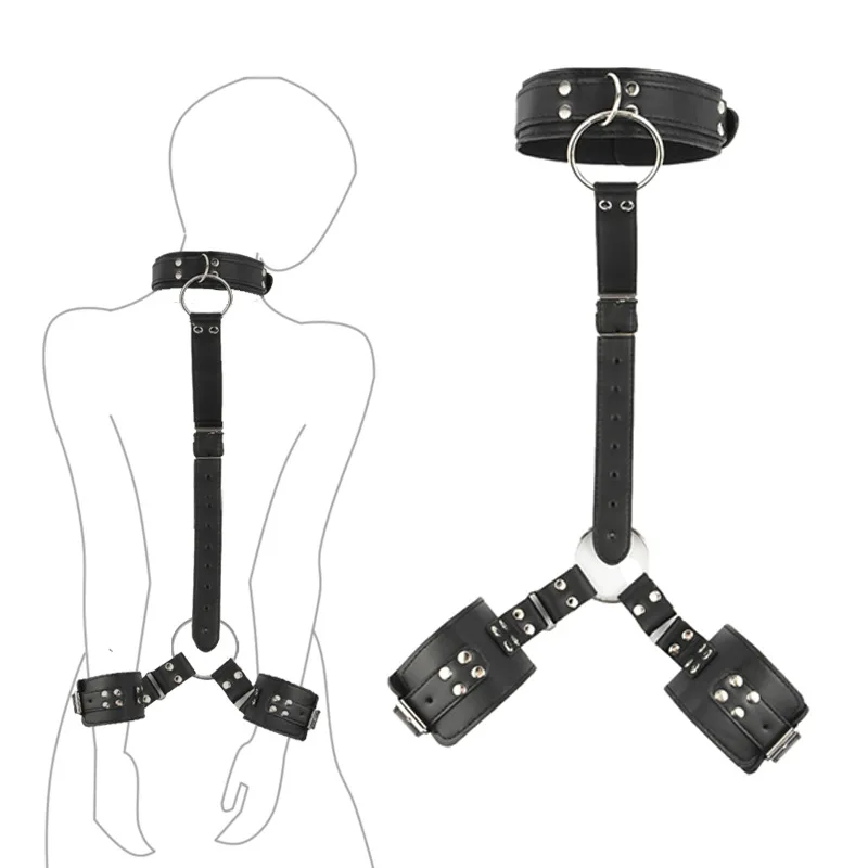 Couple BDSM Restraint Back Handcuff Sex Toy Hand Restraints PU Bondage SM Slave Fetish Role Play Sextoys Adjustable Adult Cuffs