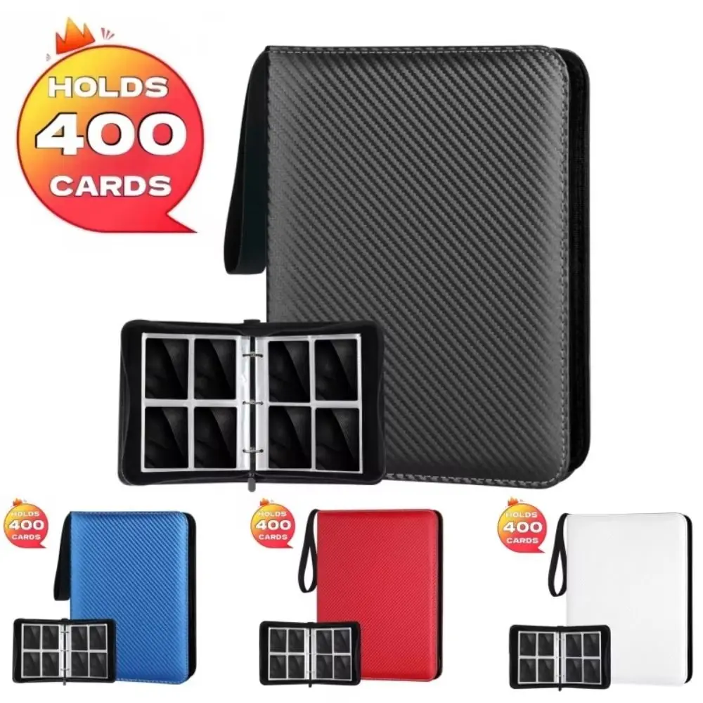400 Pockets Card Binder Holder with 50 Sheets PU Leather Card Book Binders Durable Carbon Fiber Mini Card Binder Card Collection