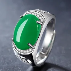 Luxury Jade Ring Male Index Finger Accessories Trendy 925 Sterling Silver Ring Men Jewelry Hollow Coin Lucky Gift For Boyfriend