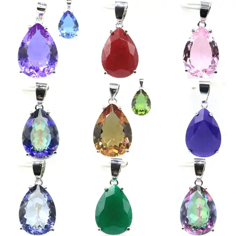Compre 5 e ganhe 1 grátis 27x13mm mudança de cor alexandrite topázio místico rosa kunzite peridoto azul topázio noivado pingente de prata