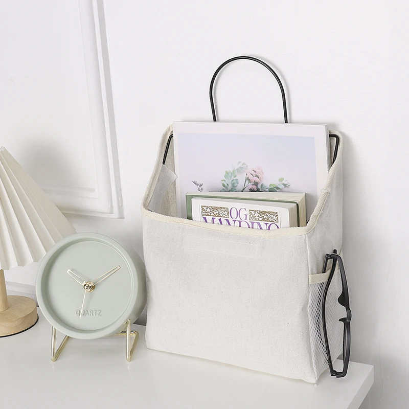 Linen Cloth Hanging Storage Bags Organizer Wall-Mounted Storage Bag Book Magazine Phone Holder Door Wall Storage Bag With Hook