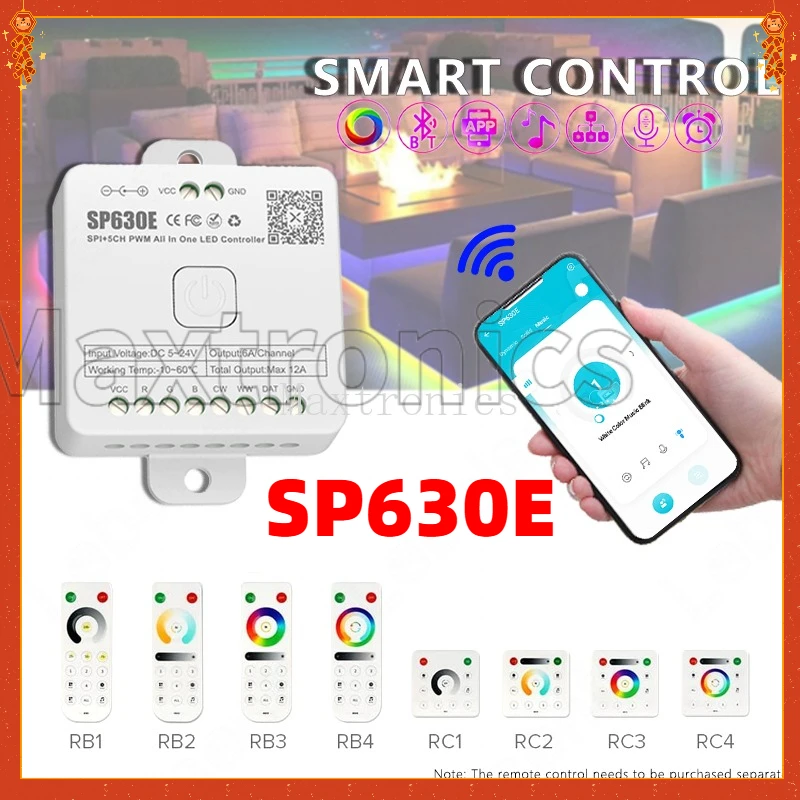 5CH PWM SPI Pixels LED Light Strip SP630E All In One LED Controller Music BT 5V-24V WS2812B WS2811 SK6812 FCOB 5050 RGB RGBW CCT