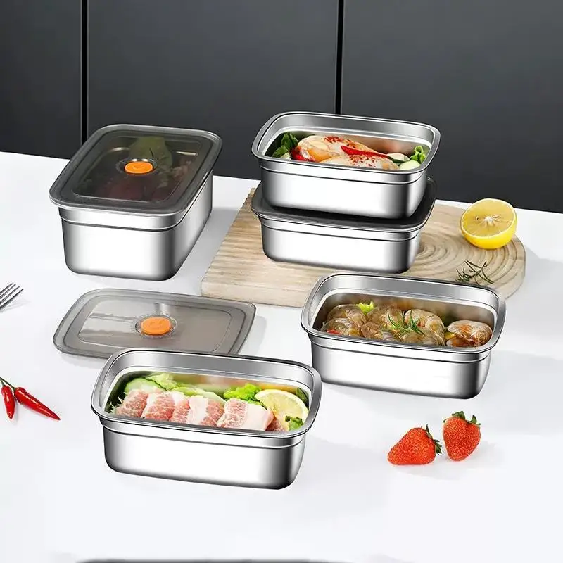 Stainless Steel Camping Lunch Box Sealed Leak-proof Bento Box Microwave Suitable Large Capacity Refrigerator Freezer Storage Box view 2