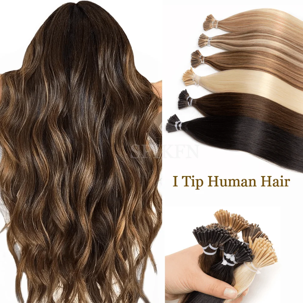 

SPIKFN Stick I Tip Человеческие волосы 12-20 дюймов Прямые предварительно скрепленные волосы Натуральные черные, коричневые, светлые волосы I Tip для женщин