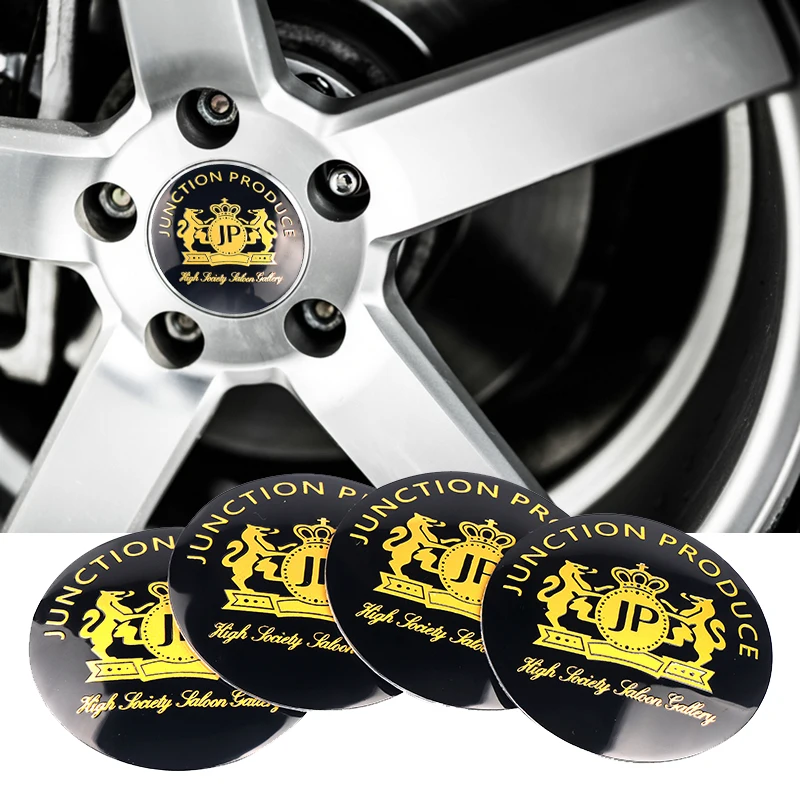 

4Pcs 56MM Car Junction Produce JP Badge Wheel Center Hub Caps Sticker Tire Rim Covers Stickers Auto Decal Exterior Accessories