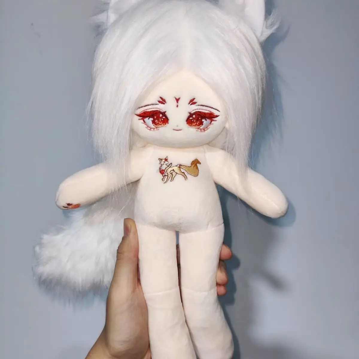 

White fur little fox 30cm attribute cotton Doll Anime Cosplay Doll Body Cartoon Dress Up Clothing Mascot Xmas Gifts