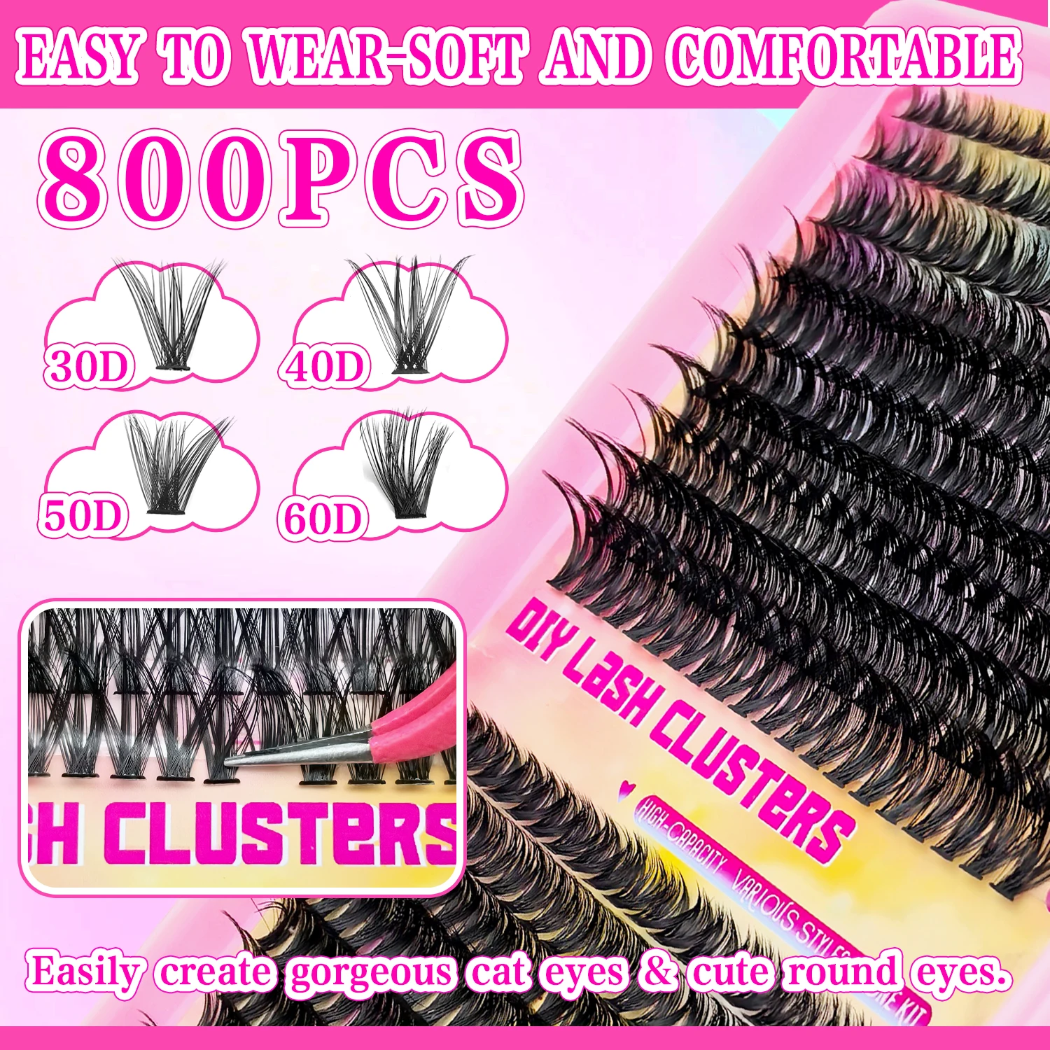 Zestaw rzęs 40 rzędów - 30D/40D/50D/40D maquillajes para mujer Rzęsy o wydłużonym kroju Naturalny efekt blendowania dla spersonalizowanego wyglądu makijażu