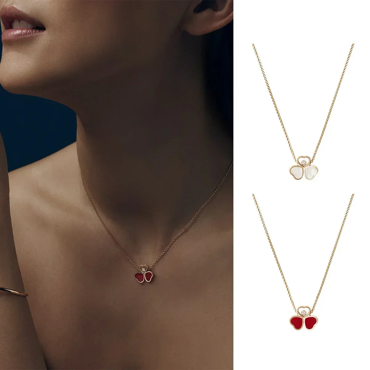 

S925 New Red Agate Love Petal Butterfly Necklace Pendant Simple Style Party Workplace Versatile Jewelry - Mother's Day Gift
