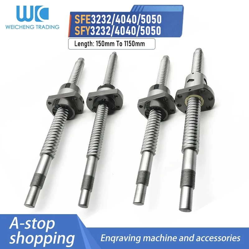 1PC Precision Ball Screw 3232/4040/5050 Diameter 32/40/50mm  Length 150-1150mm+Single High-Speed Ball Nut SFE/SFY