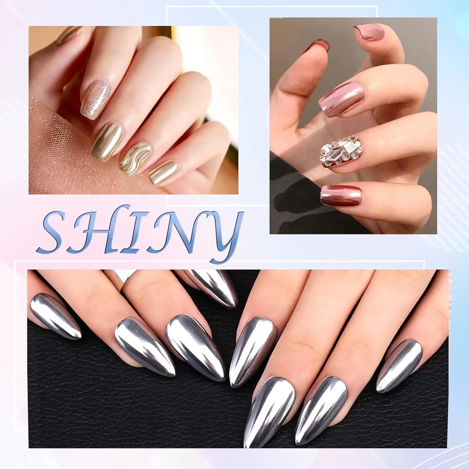 YZ Chrome Nail Powder,13 color series Mirror Metallic Effect Premium Salon Nail Glitter Manicure Pigments for Nail Art Design