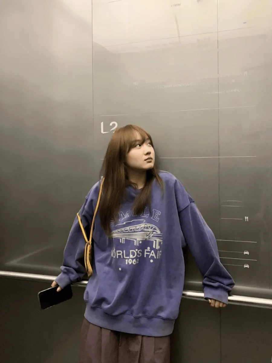 

Retro American Thiened Hoodie Women's Loose Design Sensation Couple Tops Street Sle Long Sve Cotton Pullovers