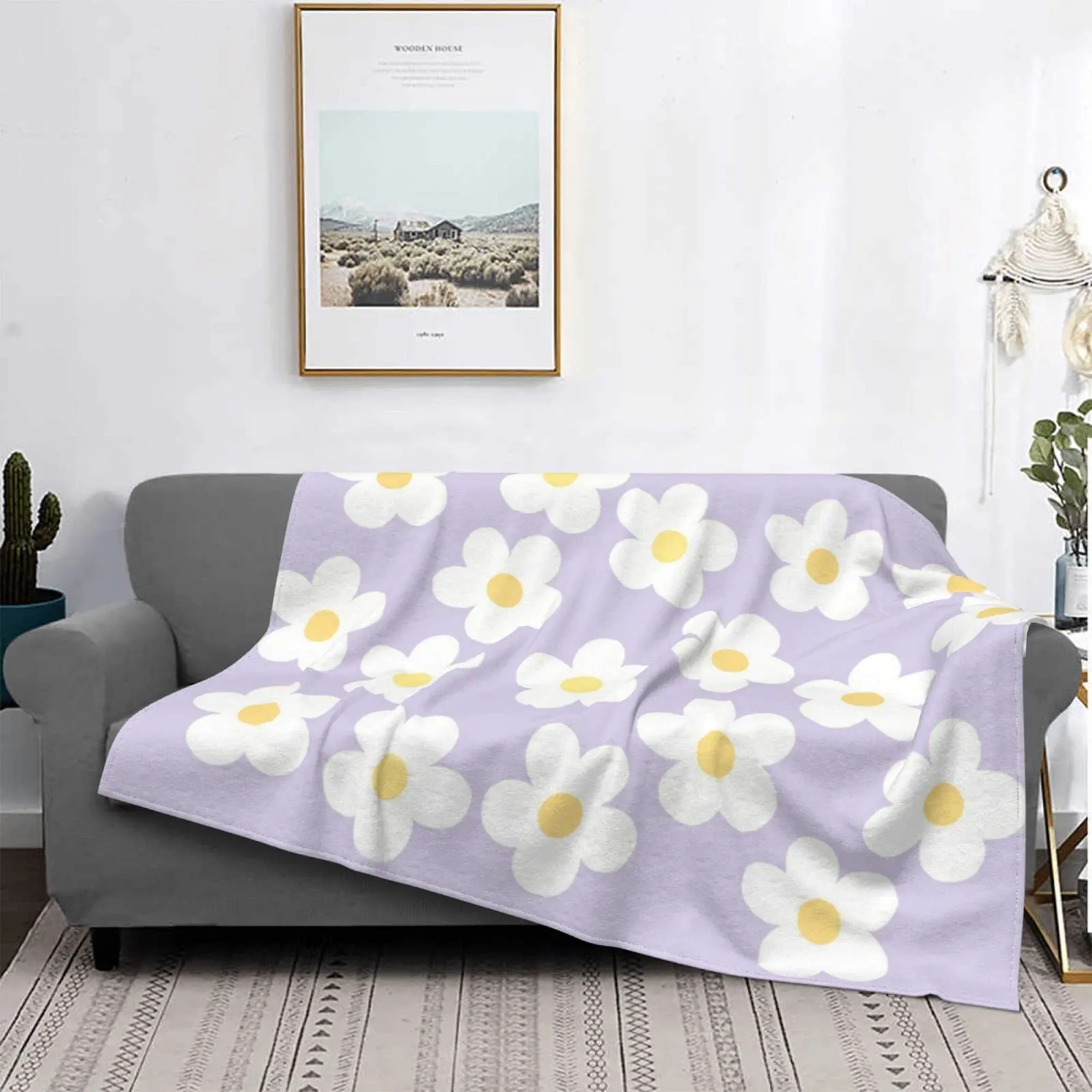 

Throw Blankets 70s-Retro-Flower-Power Bed Blanket Warm Lightweight Flannel Blankets for Couch Bed Sofa,Lavender Flower Bedcovers