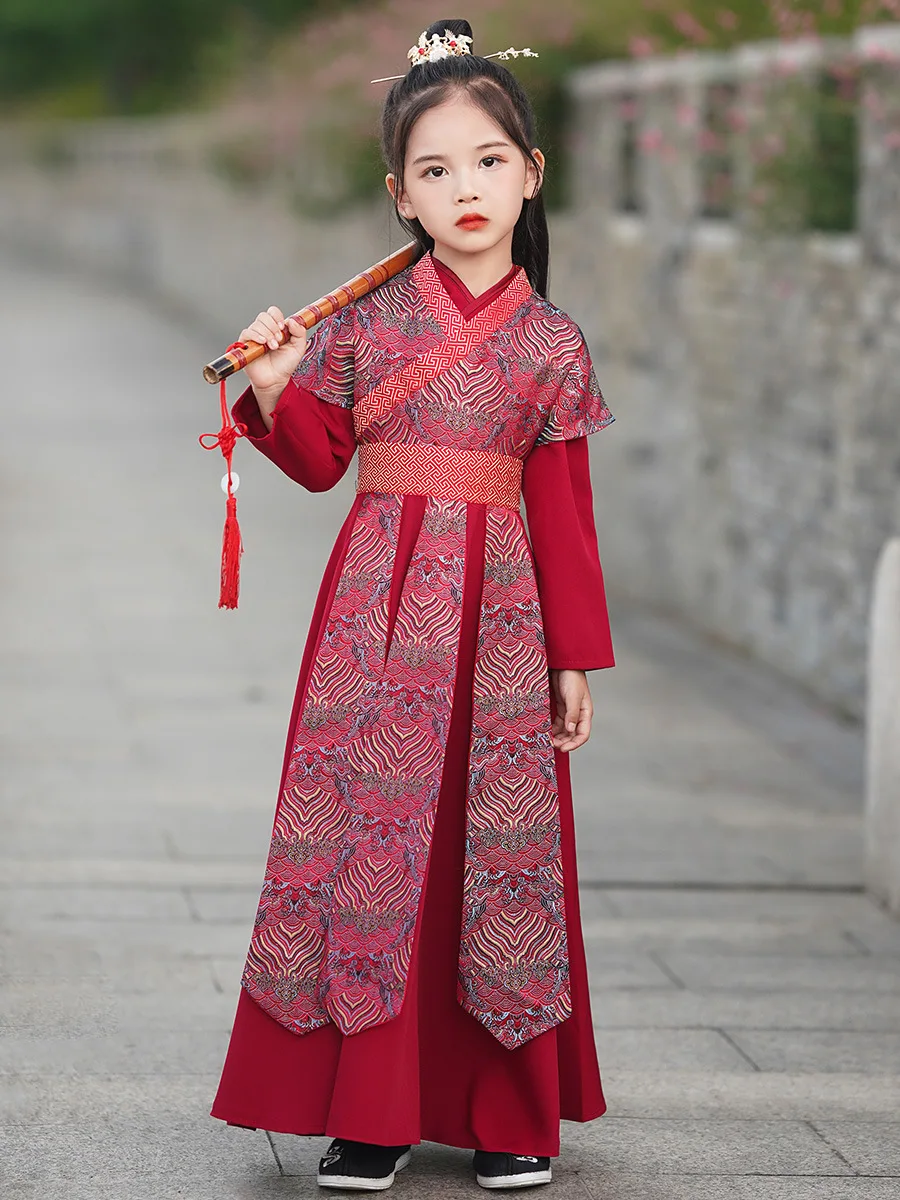 Ancient Chinese Dress Hanfu Kids Traditional Embroidery Dresses Boy and Girl Martial Arts Cosplay Costume Kimono Student Uniform