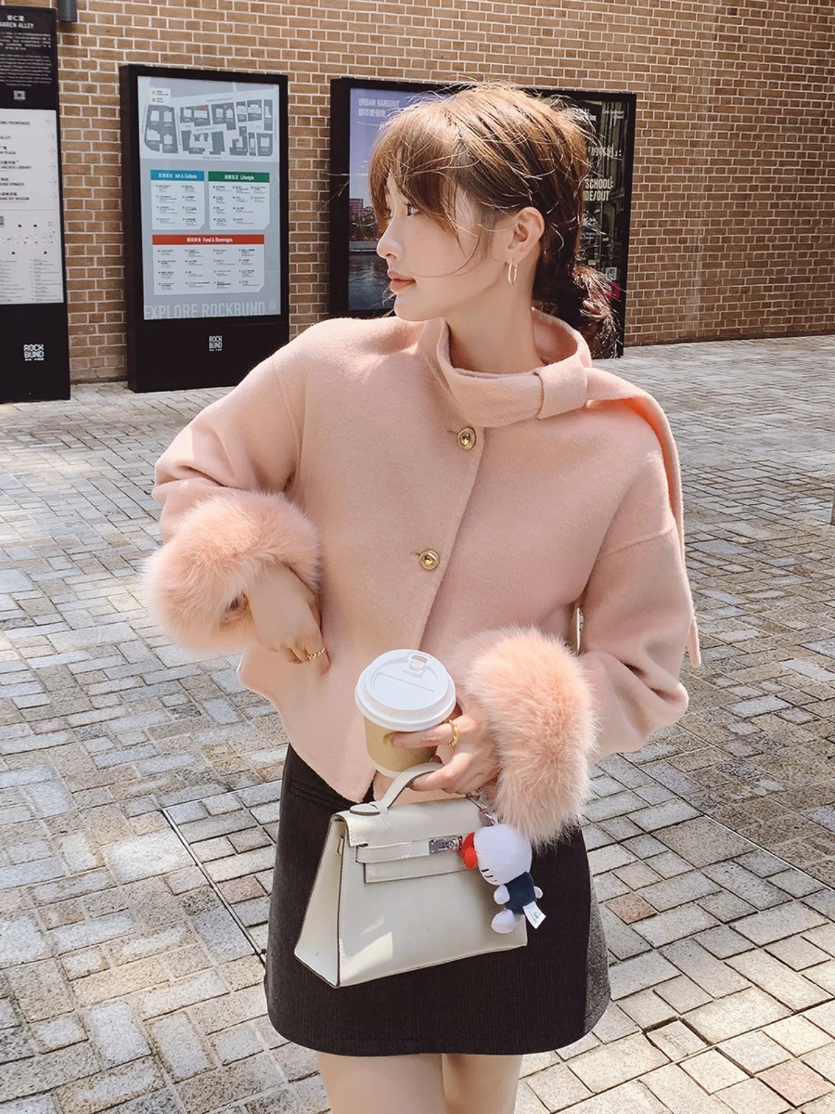

Pink Double-Sided Camere Woolen Coat Women's Thiened Autumn Winter New Sle Commute Korean Version Straight Tube Coat