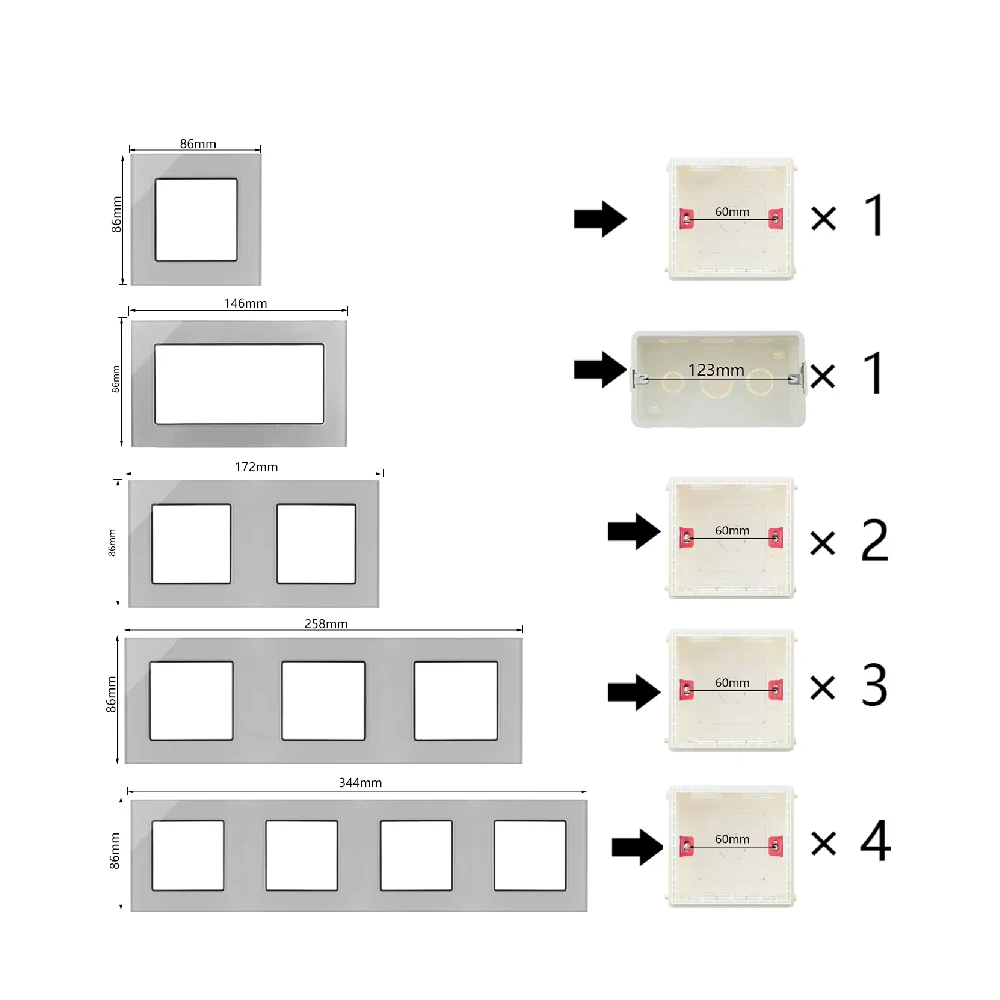 S Series-DIY Accessories Module DIY Gray Glass Frame 110V-250V EU France USB Wall Socket Light Switch RJ45 TV Module Frame
