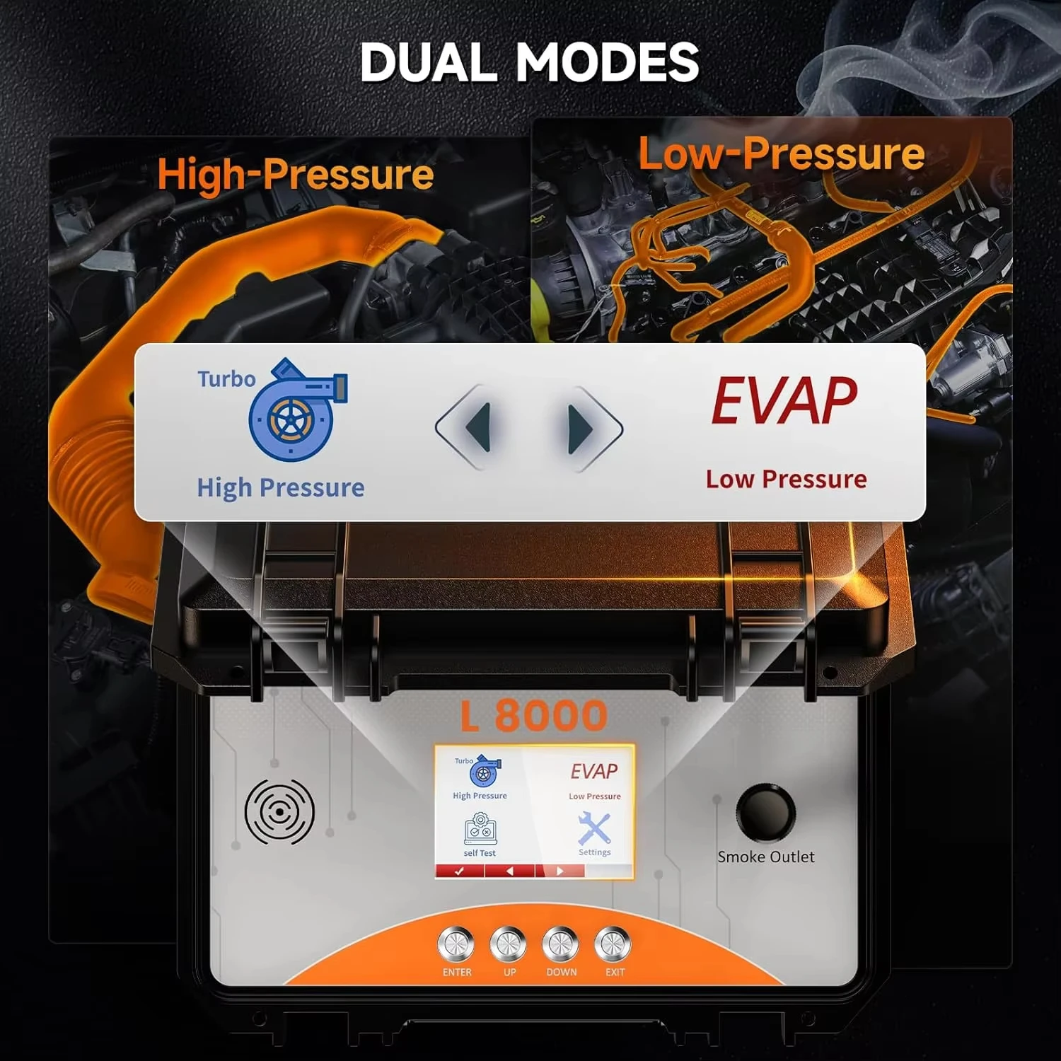 ANCEL L8000 Automotive Smoke Leak Test Air Pump Turbo Dual Systems Car Smoke Tool Adjustable Pressure EVAP Pipe Leakage Analyzer