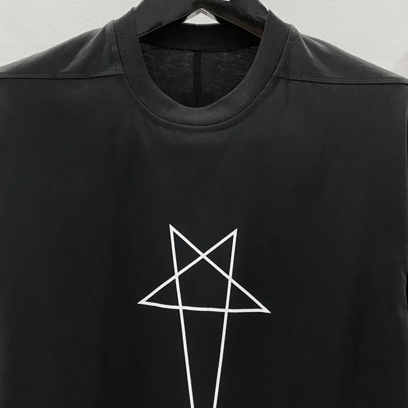 High Street Men\'s T-shirt Pentagram Print Design Oversized Shirt for Man Cotton O-neck Tees Fashion Men\'s Clothing